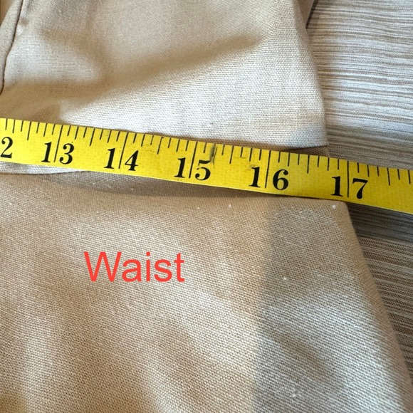 Women's 12 Linen Blend Double Breasted Fit & Flare Dress Tan Cap Sleeve Pockets - Picture 12 of 14